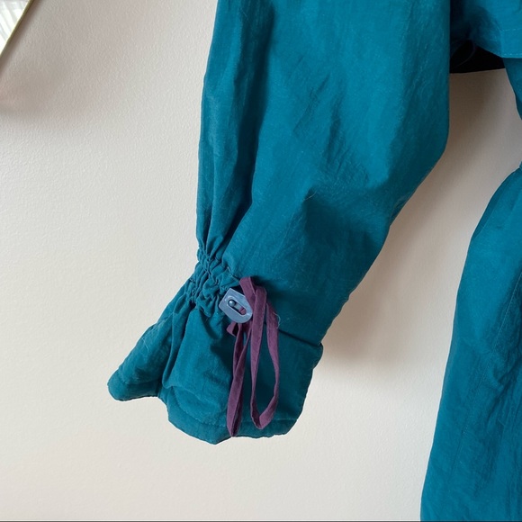 Vintage Long Trench Winter Jacket Teal and Purple with waist tie and zipper - Picture 6 of 15